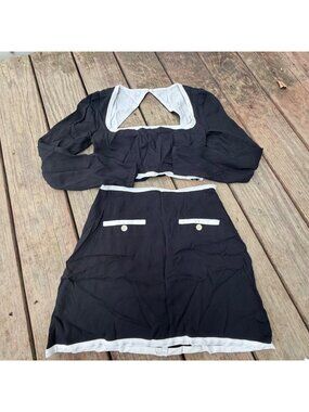 Reformation Womens 2-Piece Black & White Long Sleeve Crop Top And Skirt Set Size
